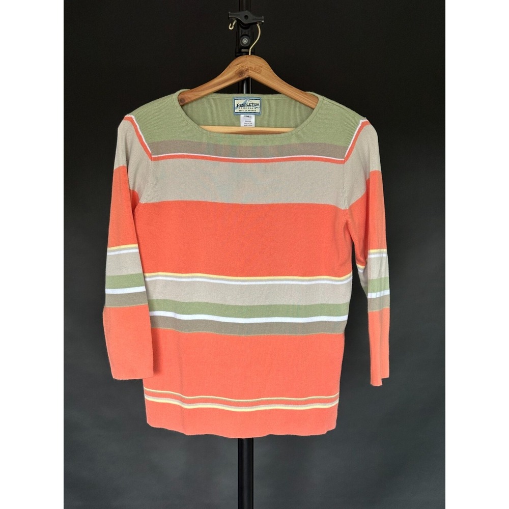 Vintage Pendleton Originals Sweater Women's Medium 100% Cotton Green Orange